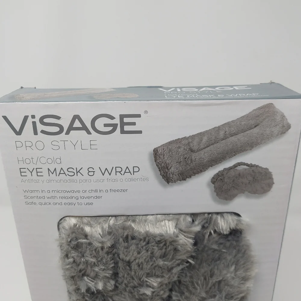 Visage Pro Style Eye Mask & Wrap Grey Fuzzy Lavendar Scented Hot Or Cold Therapy